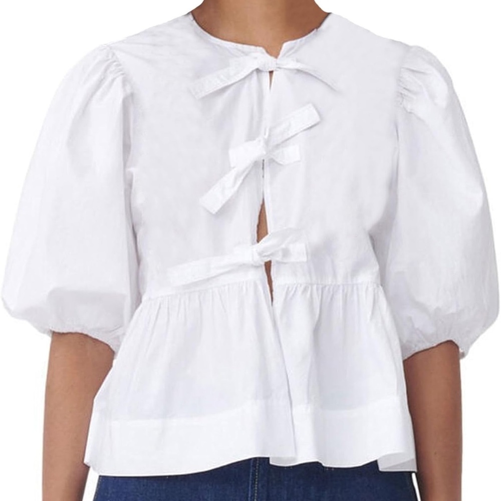 Puff Sleeve Front Tie Top